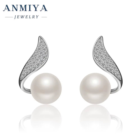 ANMIYA Custom Unique 925 Silver Modern Earrings Women Pearl Zircon Stud Earrings