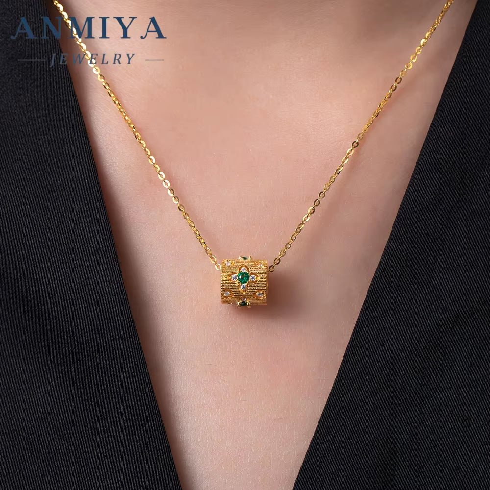 High Quality Glaring S925 Silver Green Zircon Beat Gift 925 Sterling Silver Necklace