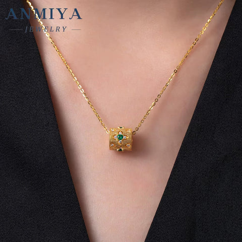 High Quality Glaring S925 Silver Green Zircon Beat Gift 925 Sterling Silver Necklace