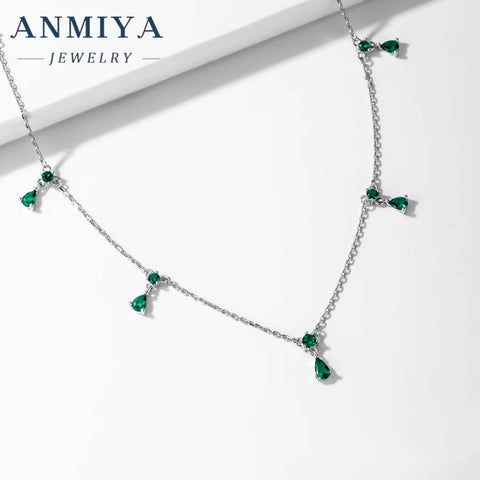 Fashionable 925 Sterling Silver Fashion Jewelry Pendent Necklaces Green Zircon Tassel Collarbone Necklace