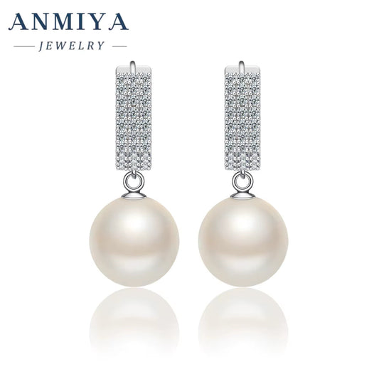 ANMIYA Designer Trendy S925 Silver Freshwater Pearl Drop Bridal Pendant Hoop Earrings