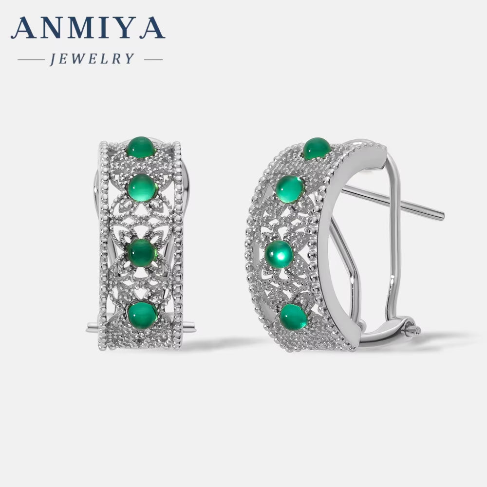 ANMIYA Custom Unique Elegant Formal C Shape Stud Earrings 18K Gold Plated S925 Sterling Silver Jewelry Vintage Style