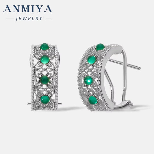 ANMIYA Custom Unique Elegant Formal C Shape Stud Earrings 18K Gold Plated S925 Sterling Silver Jewelry Vintage Style