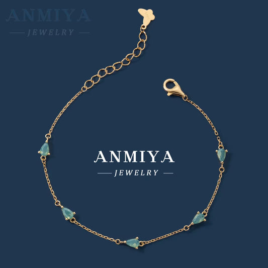 Accessory Jewelry Sterling 925 18K Gold Plated Chain Link Bracelet Green Zircon Stone Bracelet Set for Women Girl Jewelry Gift