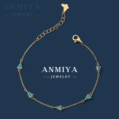 Accessory Jewelry Sterling 925 18K Gold Plated Chain Link Bracelet Green Zircon Stone Bracelet Set for Women Girl Jewelry Gift