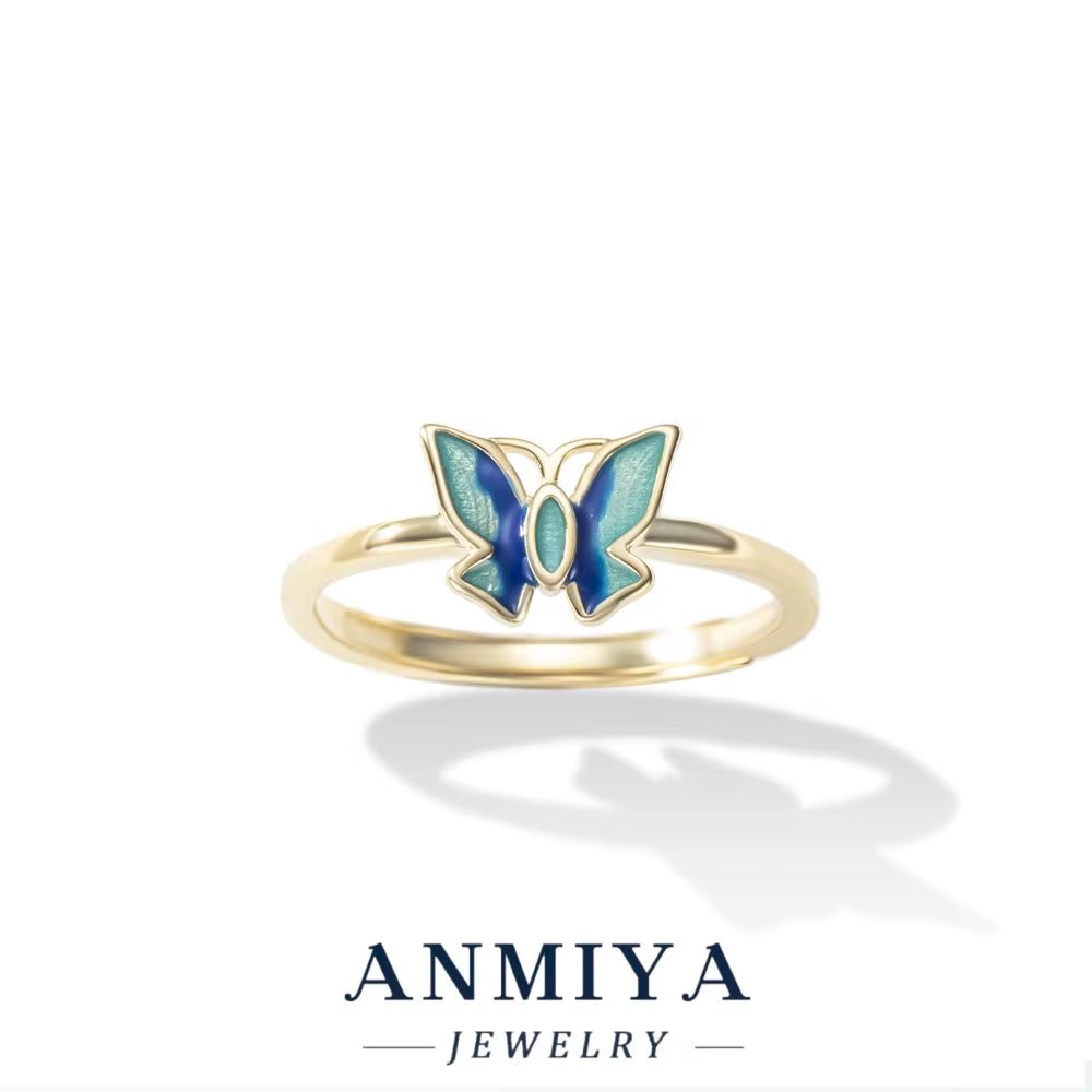 Wholesale Trendy S925 Blue Butterfly Ring, Adjustable Silver Jewelry Bulk Orders for Holiday Gifts, Beach Party