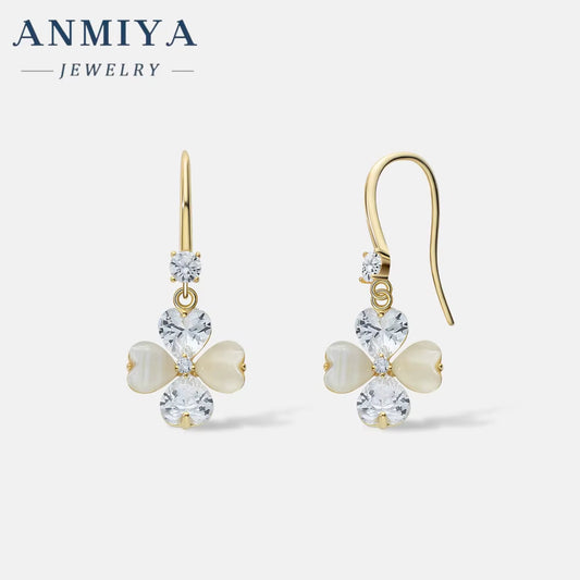 925 Sterling Silver Earrings Zircon Diamond Earrings Four Leaf Clover Earrings for Women