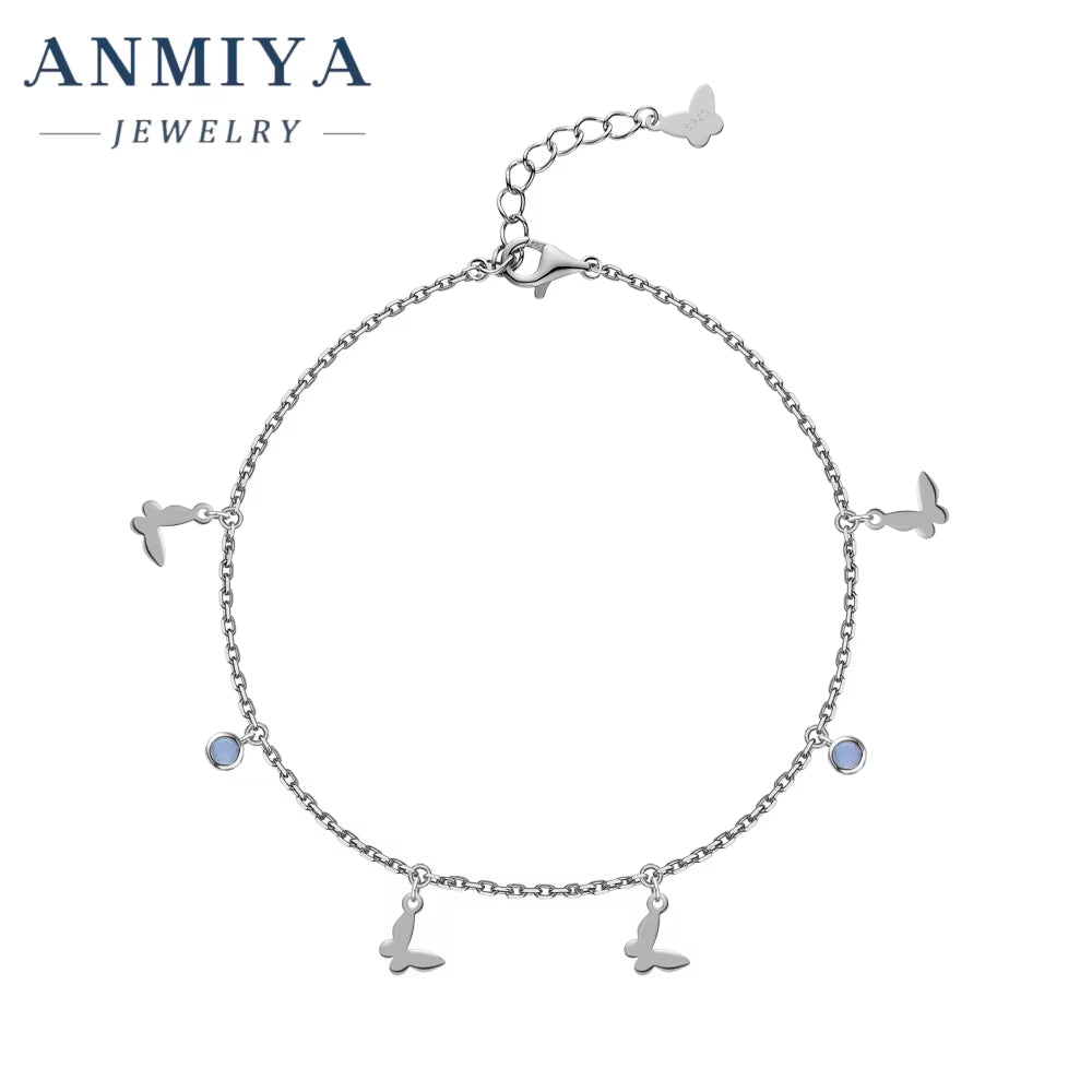 Accessory Jewelry Sterling 925 Jewelry Shiny Zircon Butterfly Pendant Tassel Anklet for Women Wholesale