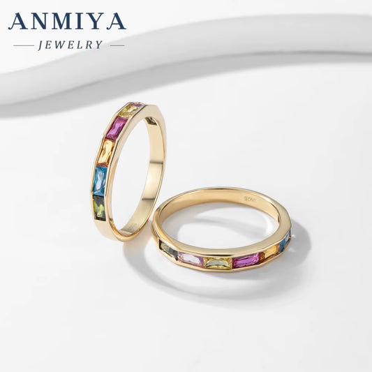 Minimalist Luxury 925 Silver Rainbow Colours Zircon 18K Gold Bridal Gorgeous Rings