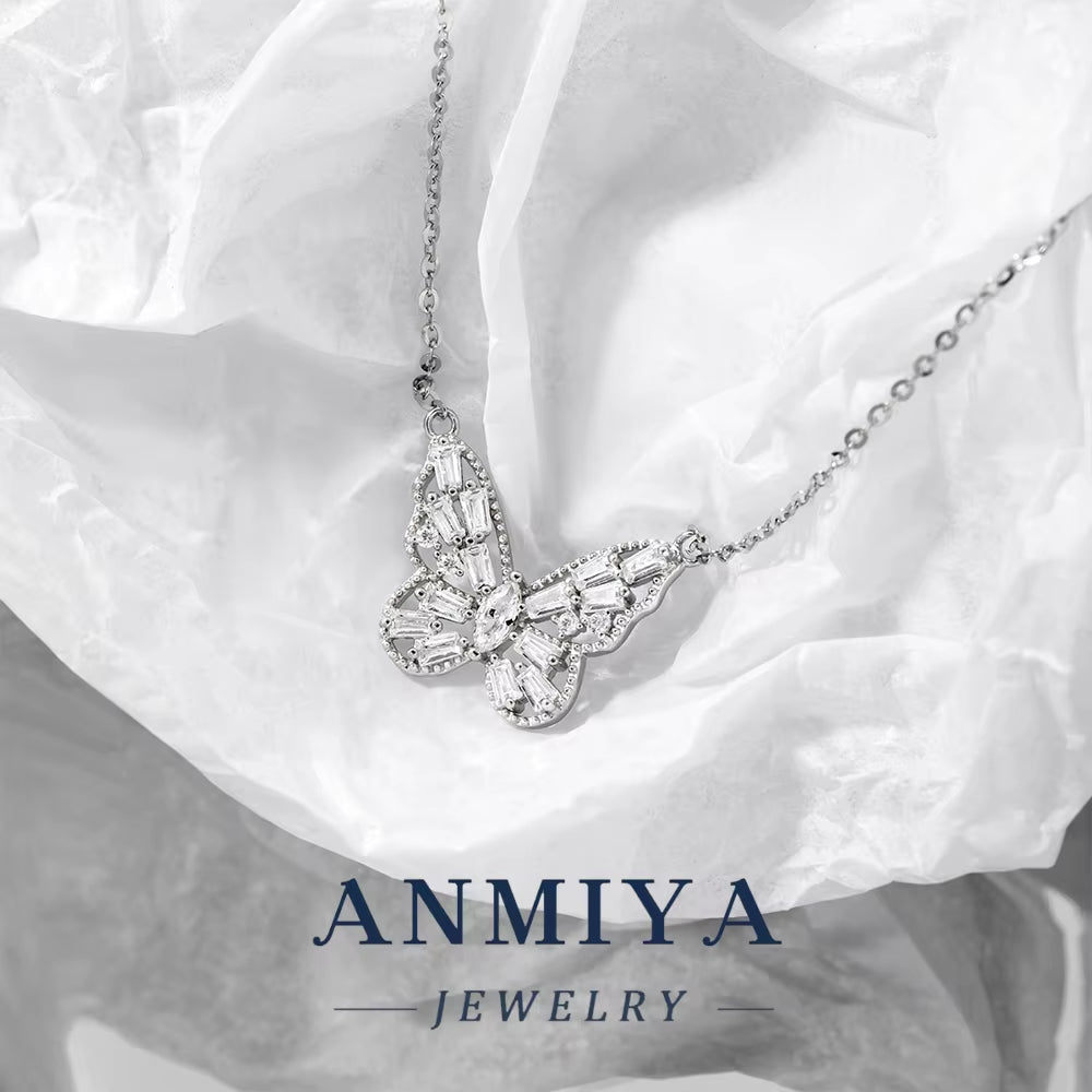ANMIYA Stock Available Fine Jewelry Pendants Charms Women'S Ornament 925 Silver Butterfly Necklace