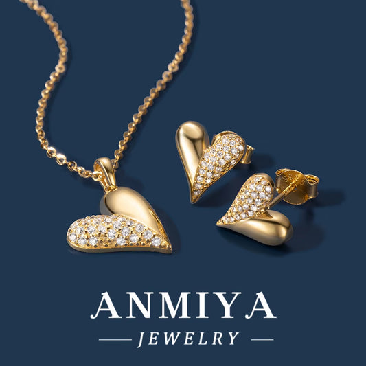 925 Sterling Silver Jewelry Set for Women, Elegant Heart Silver Necklace & Earrings, Trendy Silver 925 Jewelry Gift Set