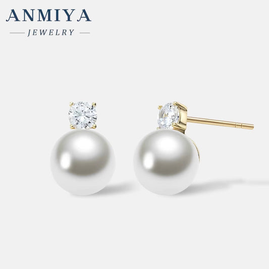 ANMIYA 925 Silver Freshwater Pearl Stud Earrings Elegant 925 Silver Pearl Studs for Women