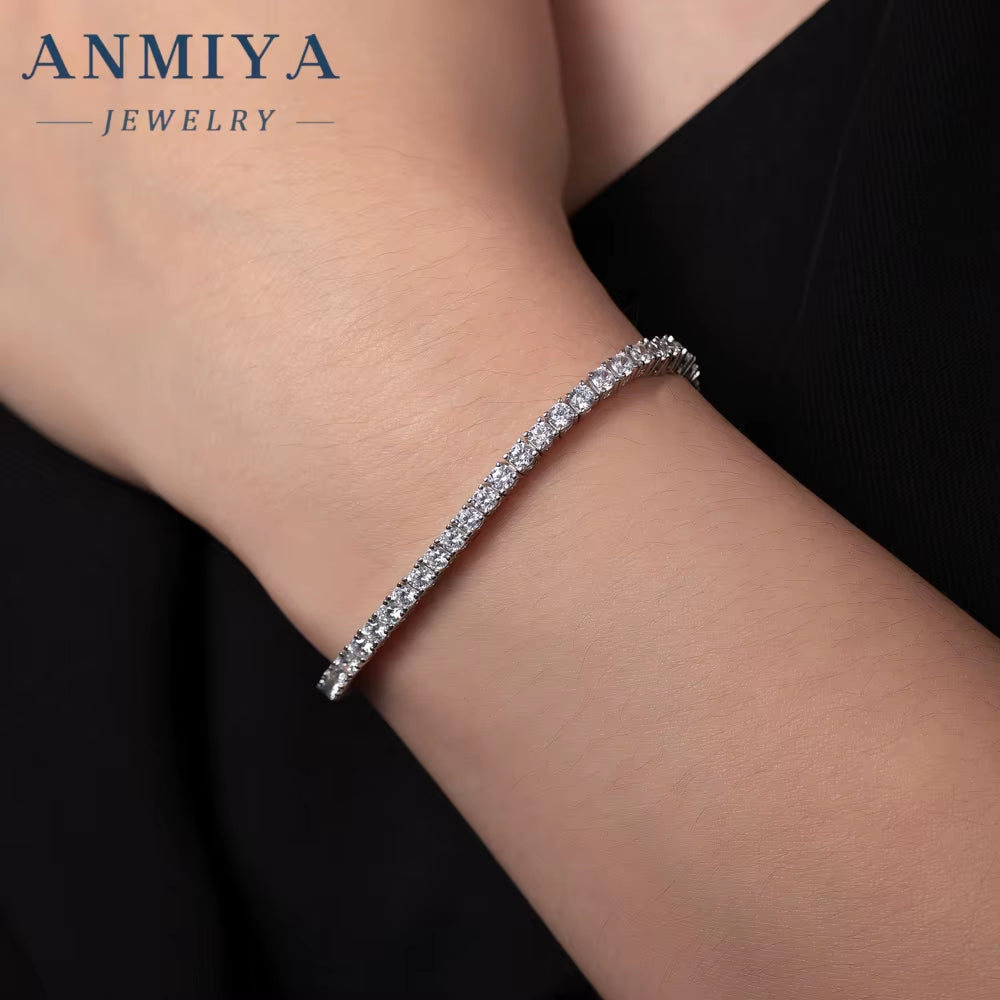 ANMIYA Tennis Bracelet 925 Sterling Silver Jewelry Leaf Bracelet Silver 925 Zircon Tennis Bracelet for Men Women
