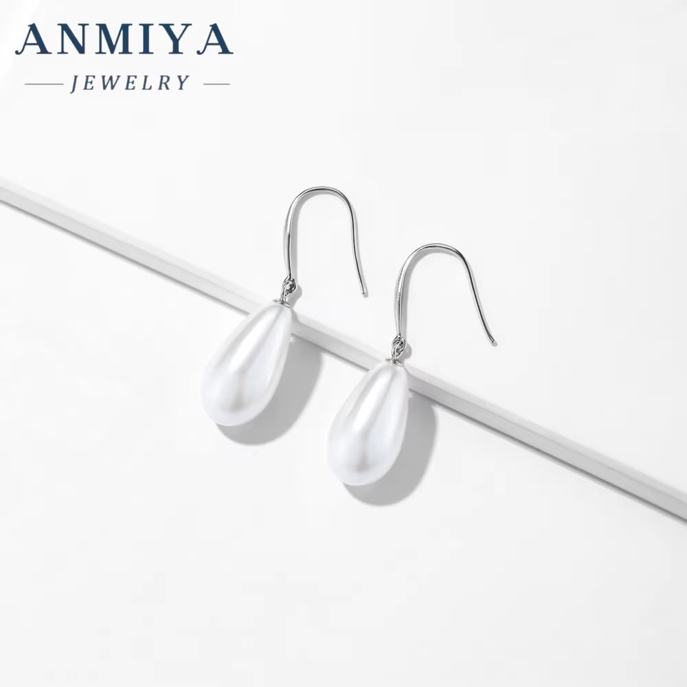 ANMIYA Girls Bridal Elegant Sterling Silver 925 Earrings Freshwater Pearl Hook Earrings