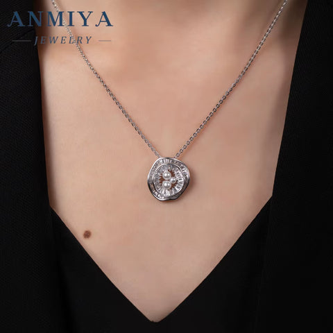 Fine Jewelry Freshwater Pearl 18K Gold Plated Zircon Flower Pendant Necklace Stud Earrings Jewelry Set for Women