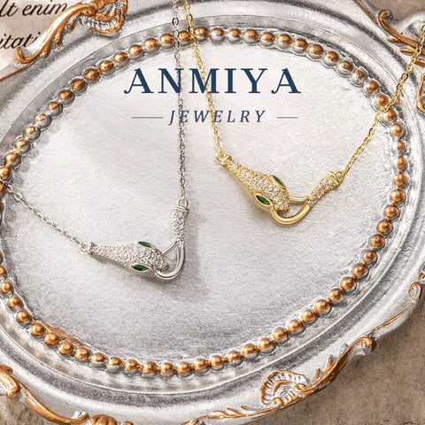 ANMIYA 2025 Snake Head Micro Insert Zircon Necklace 18K Gold 925 Silver Plated Jewelry Necklace Set Women Luxury