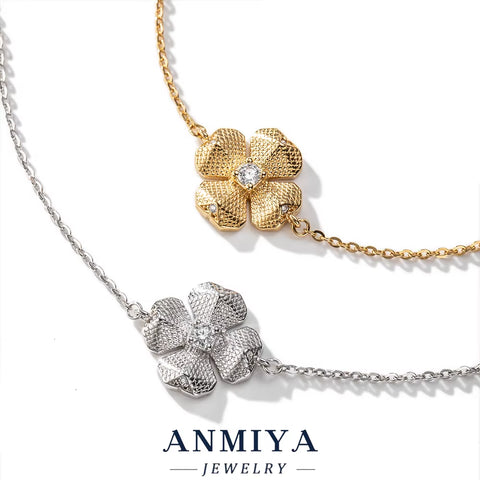 Wholesale 925 Silver Jewelry Floral Clover Bracelet with Zircon Inlay Elegant Ladies Gift Jewelry