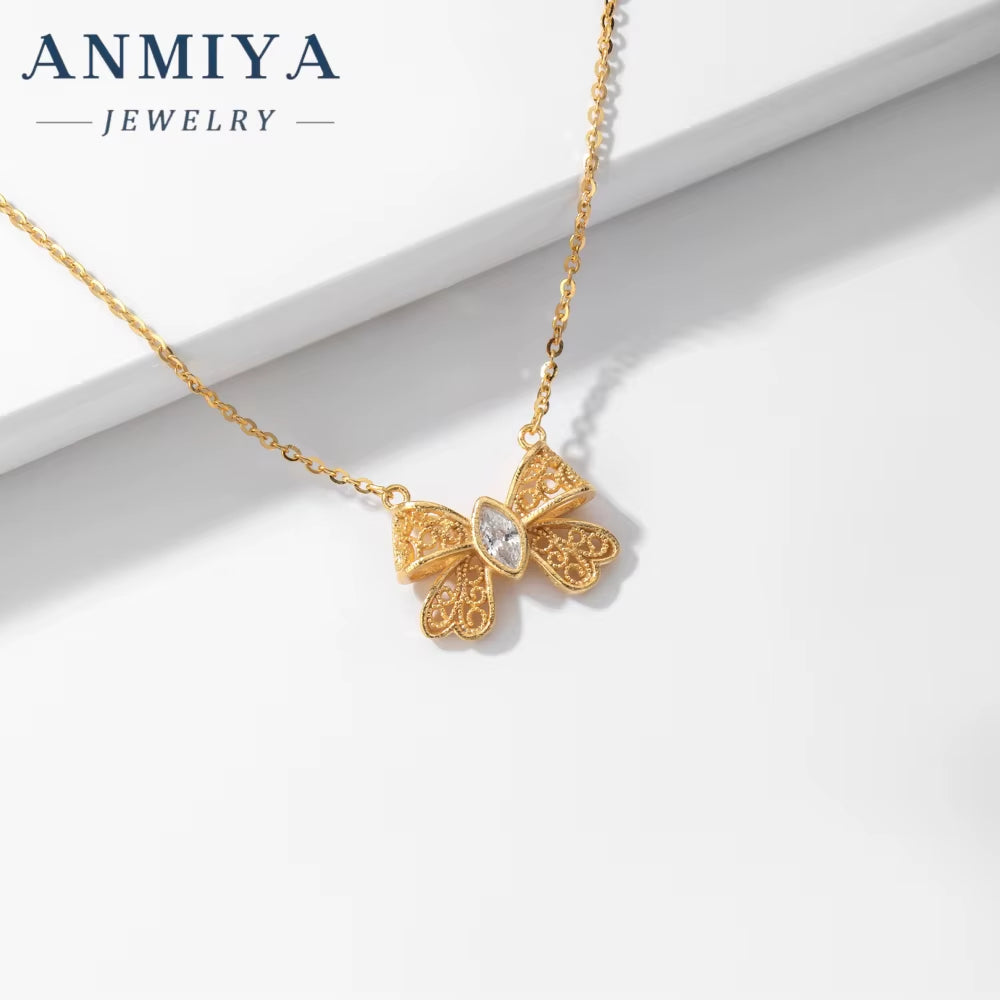 Trend Luxury Bow S925 Sterling Silver Necklace Pendant Fashion Necklace Jewelry for Women Valentine'S Day Gift