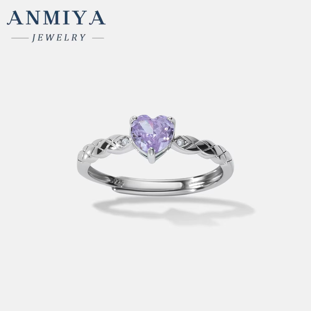 ANMIYA Pink Sapphire Diamond Ring Exquisite Radiant Zirconia Pink Heart Ring Different Design 925 Silver Large Diamond Rings Set