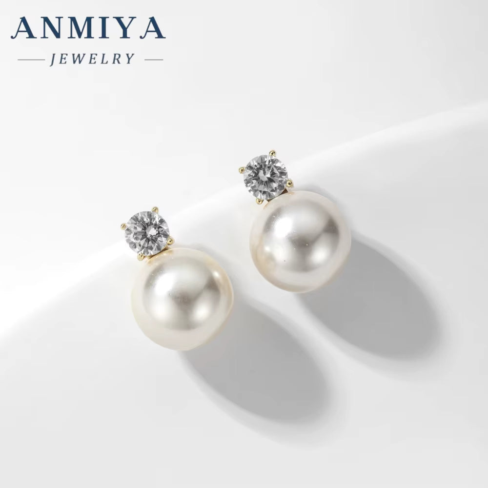 ANMIYA 925 Silver Freshwater Pearl Stud Earrings Elegant 925 Silver Pearl Studs for Women