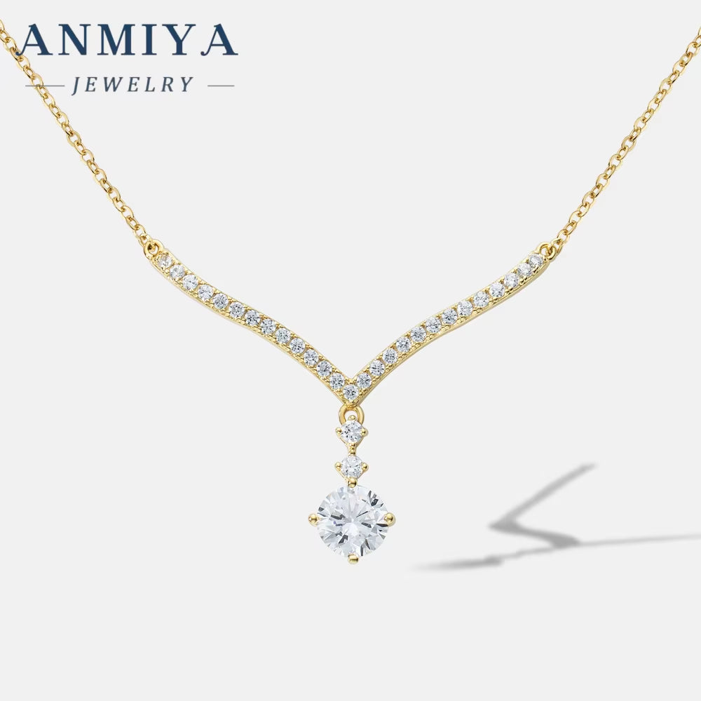 High Quality Gold Plated Golden Short Chain Single round Zircon Clavicle Necklace