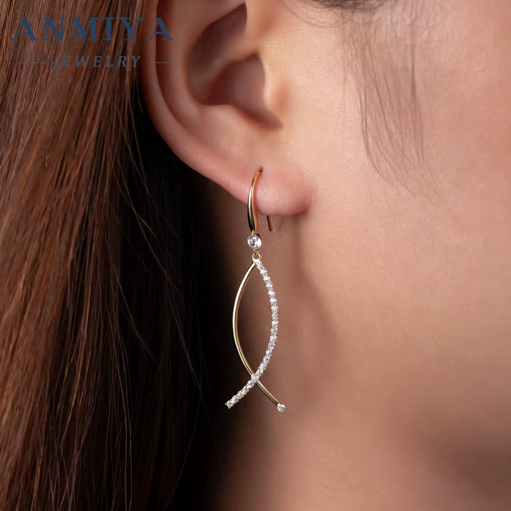 ANMIYA Statement Fashion Hypoallergenic New Tide 925 Sterling Silver Hook Earrings Cross Style Earrings