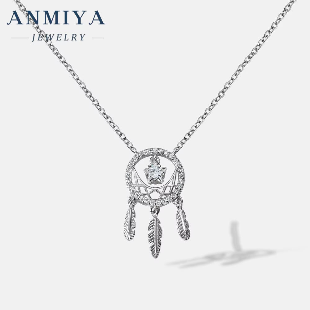 Dainty 925 Sterling Silver Micro Pave 18K Gold Plated Dreamcatcher Pendant Custom Necklace with Cubic Zirconia Link Chain