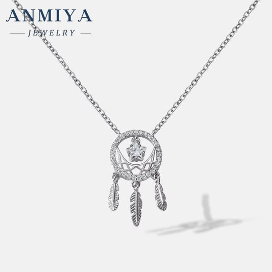 18K Gold Plated 925 Sterling Silver Dream Catcher Pendant Collarbone Necklace with Zircon Thanksgiving Gift for Female