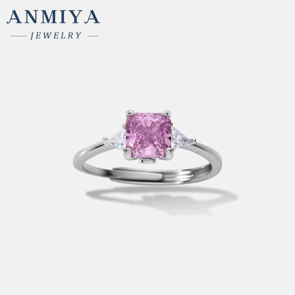 Manufacturer Luxury Beautiful Chunky Zircon 925 Silver Green Pink Blue Colorful Zircon Ring Set for Gift