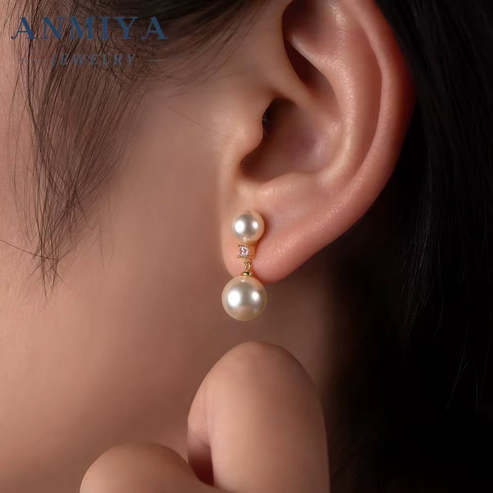 2024 Korean Hypoallergenic Earrings Back Hanging Double Pearl Stud Earrings Fashion Jewelry Pearl Drop Earrings for Teen Girls