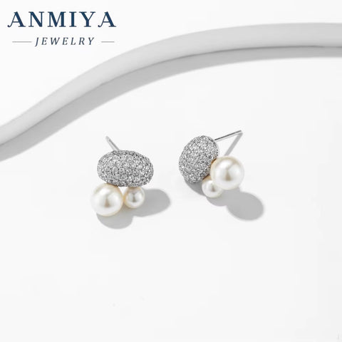 High Quality Fashion 925 Sterling Silver Freshwater Natural Double Pearl Earrings for Women