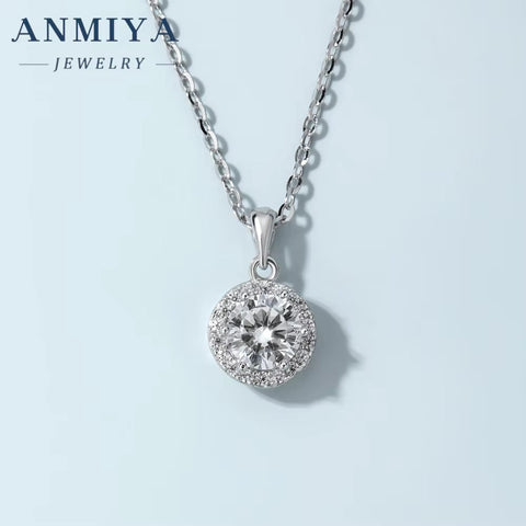 ANMIYA Gemstone Pendant 925 Sterling Silver round Tiny CZ Paved Pendant Women'S Necklace Jewelry