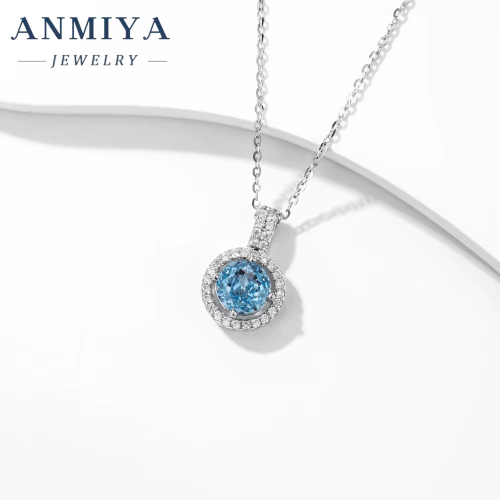 ANIMIYA 925 Sterling Silver Fashion Jewelry Pendant Necklaces Ice Heart Cut Shape with Zircon Green Blue Pink Diamond Weddings