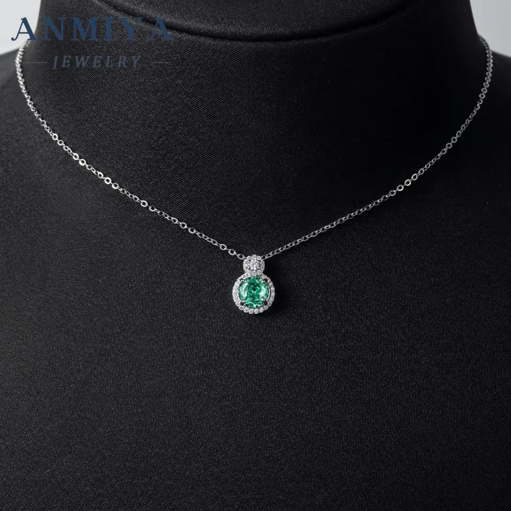 S925 Sterling Silver Ice Cut Necklace Diamond round Pendant Green ZC Necklace for Women Engagement Party