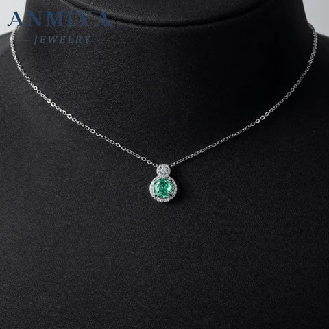 S925 Sterling Silver Ice Cut Necklace Diamond round Pendant Green ZC Necklace for Women Engagement Party