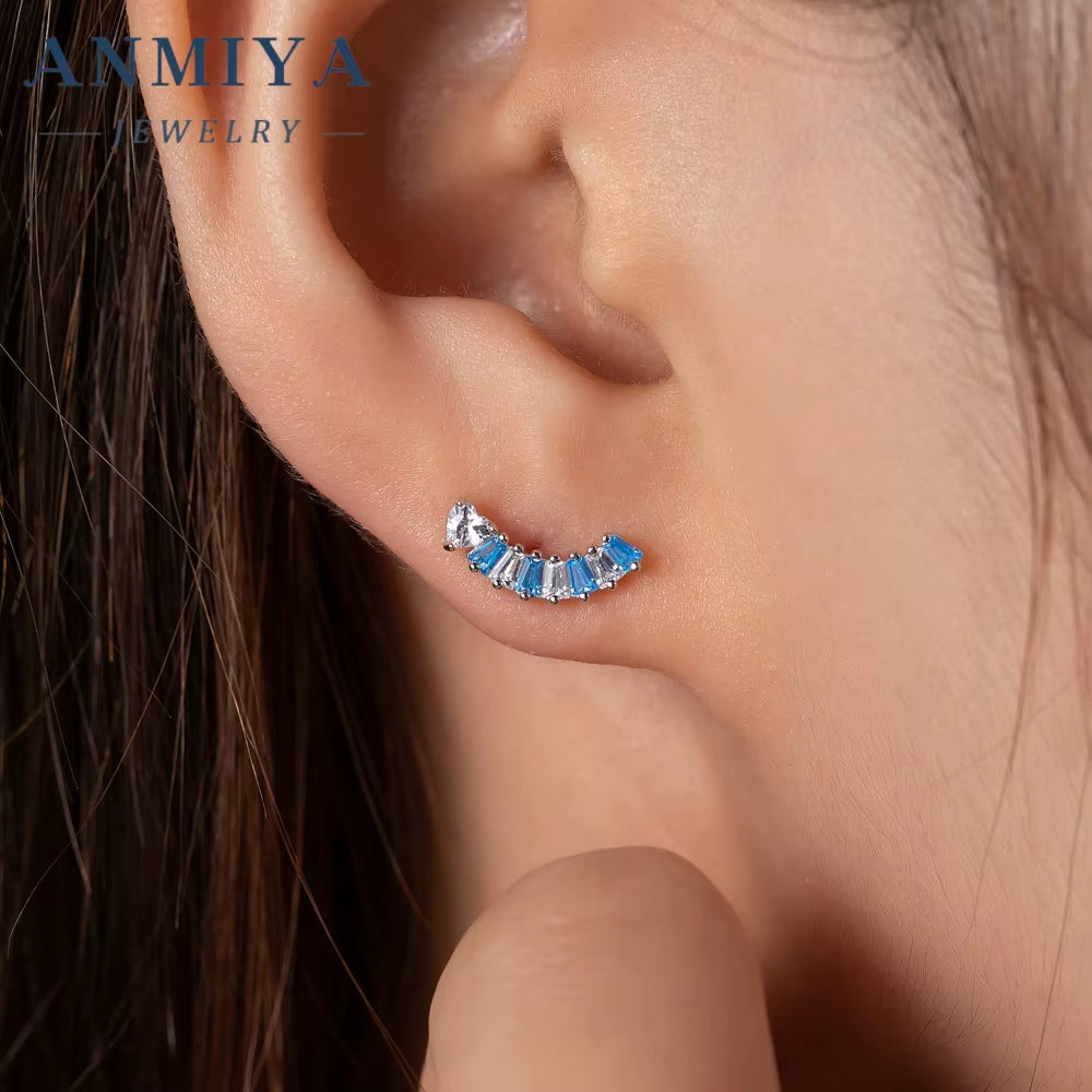 Fashionable Wholesale One-Line Shape Blue Zircon 925 Sterling Silver Fashion Jewelry Earrings for Women