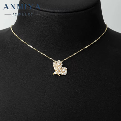 ANMIYA Necklace Golden Plating Fashion Women Jewelry 925 Sterling Silver Butterfly Necklace