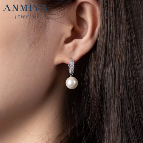 Wholesale Fashion Exquisite Jewelry Luxury Pearl Pendant with Zircon Hoop Earrings for Womens