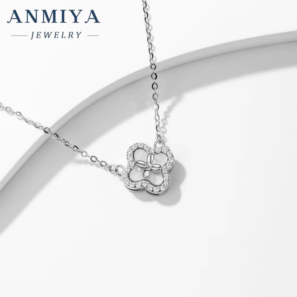 Dainty Shell Clover Charm Necklace 925 Silver Jewelry Fashion Necklaces for Women