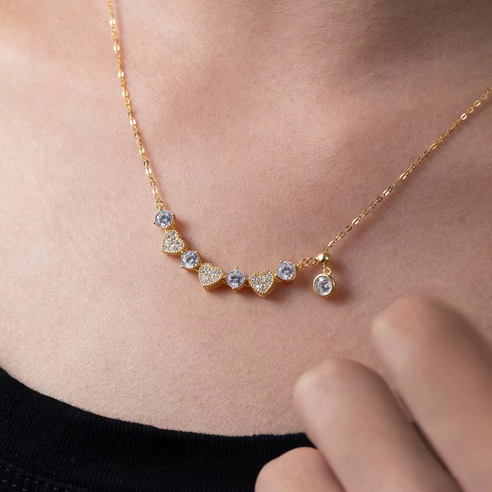 ANMIYA 18K Gold Plated S925 Silver Necklace Heart round Shape Cubic Zirconia Pendant Necklaces for Women