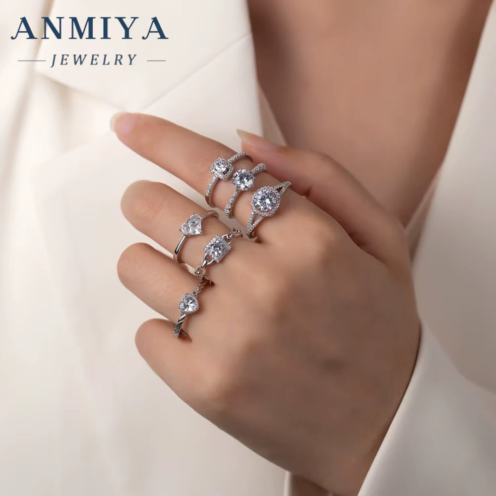 ANMIYA Wholesale 925 Silver Zircon Engagement Eternity Rings Women 925 Silver Diamond Radiant Oval Cut Ring
