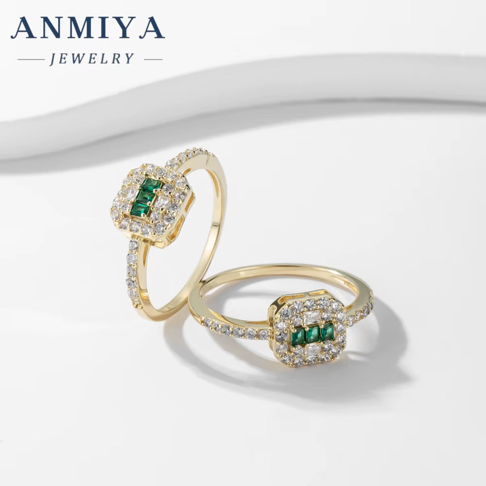 Vintage 925 Sterling Silver Square Green Glaring Emerald Rings Anniversary Gift Dubai Gold Wedding Bands for Women