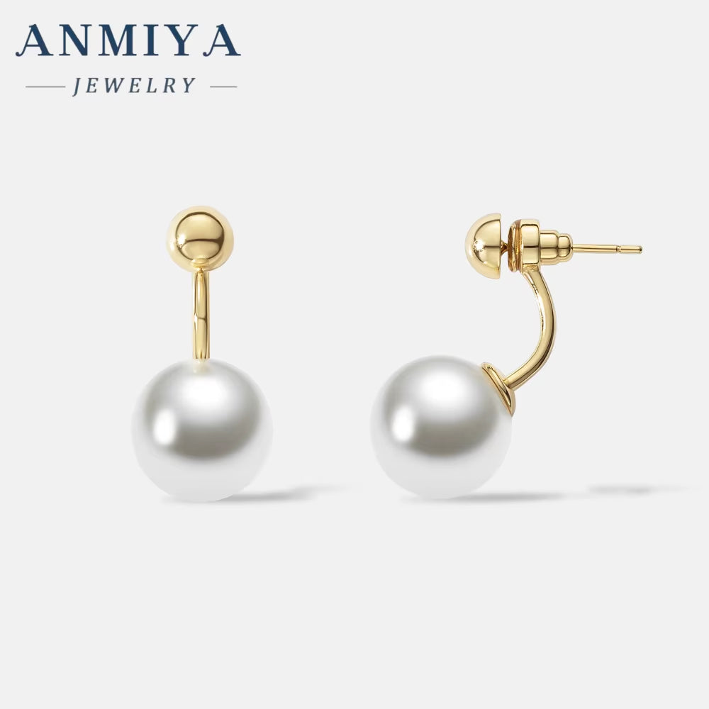ANMIYA Korean Sterling Silver Pearl Crystal Earrings Gold Silver Color 925 Silver Stud Earrings for Women Jewelry