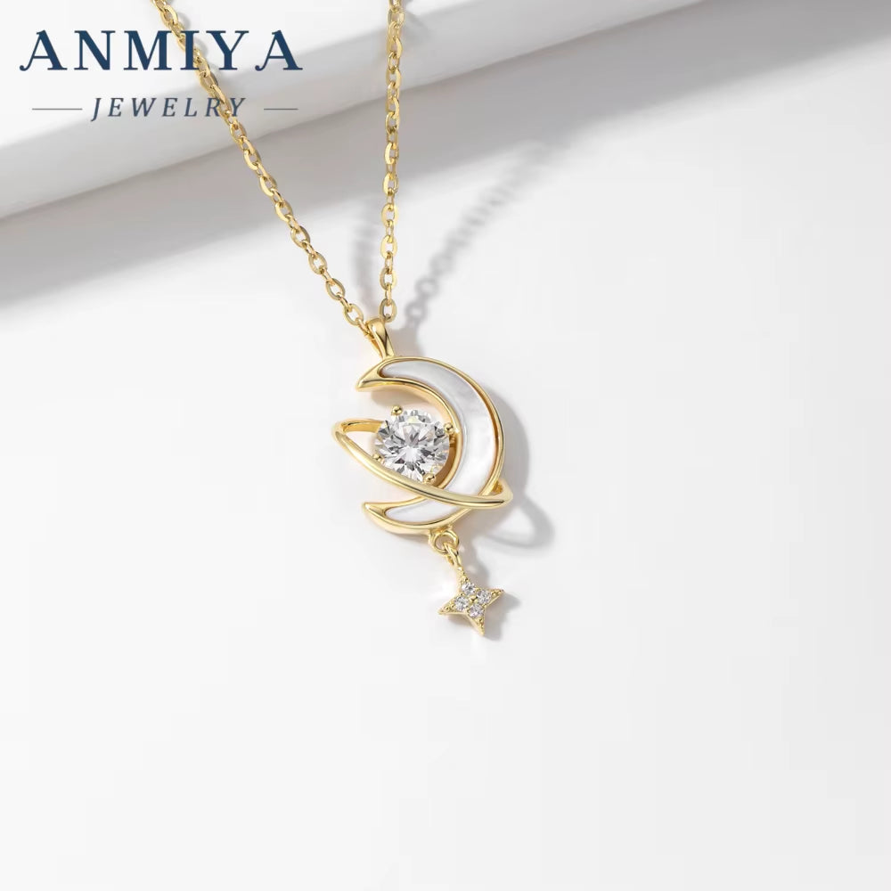 Fashion Jewelry Sets 18K Gold Plated 925 Silver Zircon Women Moon and Star Earrings Necklace Jewelry Set