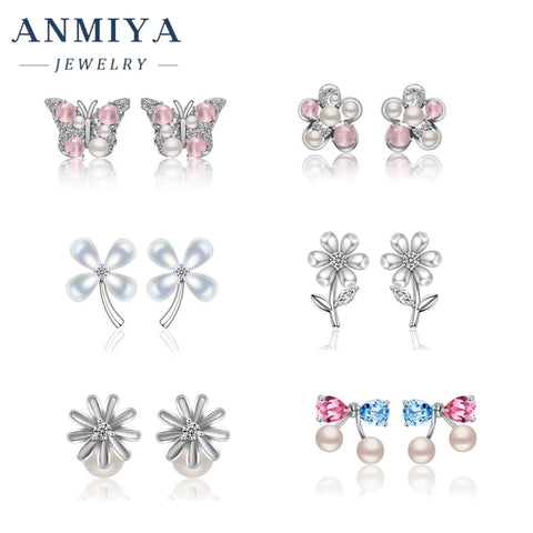 INS Designer Fashion Dainty Jewelry S925 Silver Flower Butterfly Bowknot Shape Earring Shell Fresh Water Pearls Earrings