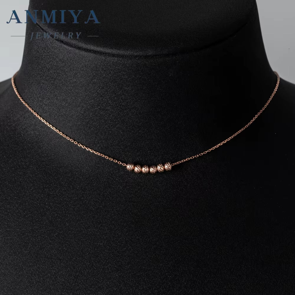 ANMIYA Rose Gold Plated 925 Silver Temperament Fine Jewelry Collarbone Bead Necklace for Women