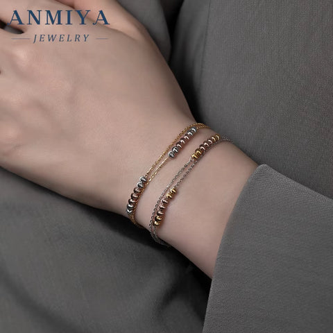 925 Silver Jewelry Layered Clover Bracelet Rose Gold Bead Accents Elegant Mature Style for Luxury Women Jewelry