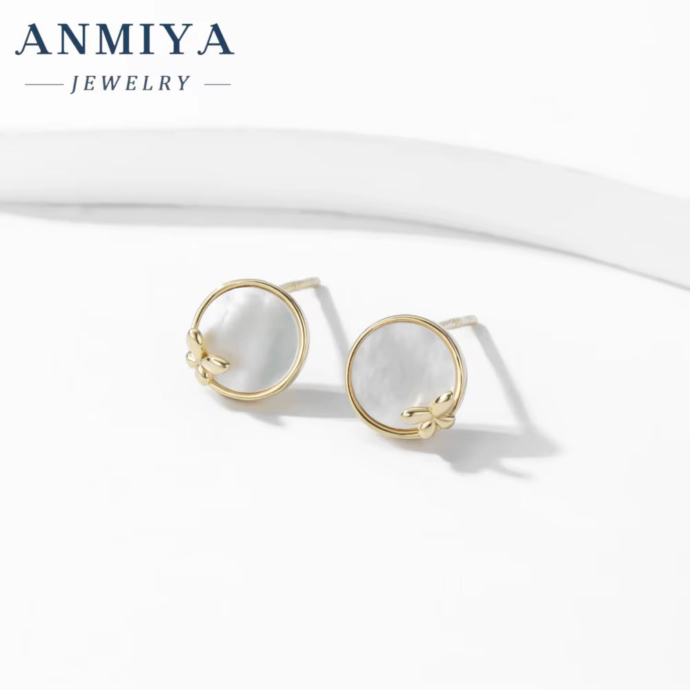 ANMIYA Fashionable 925 Sterlings Silver Designer Minimalist White Shell Butterfly Earrings for Women