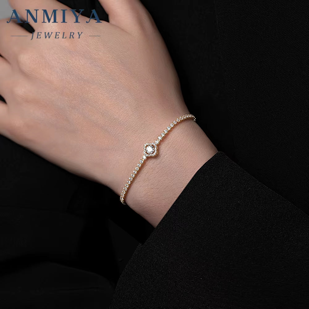 Hypoallergenic 925 Silver Jewelry Clover Bracelet for Sensitive Skin with Adjustable Chain & Bright Zircon