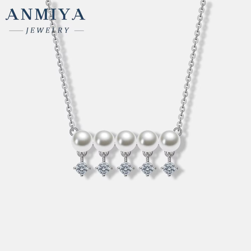 ANMIYA 925 Sterling Silver Fashion Jewelry Silver Heart Necklace Cubic Zirconia Pendant Necklace Jewelry Women